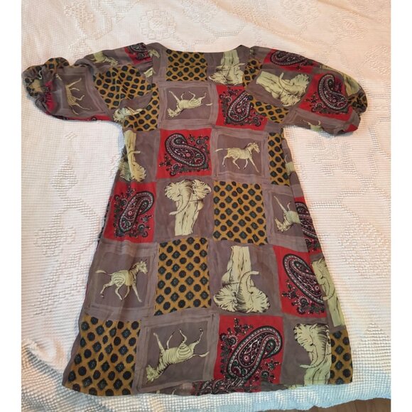 Orion London Boho Patchwork Print Dress With Puff Sleeves & Elephant Zebra Print - Picture 2 of 7